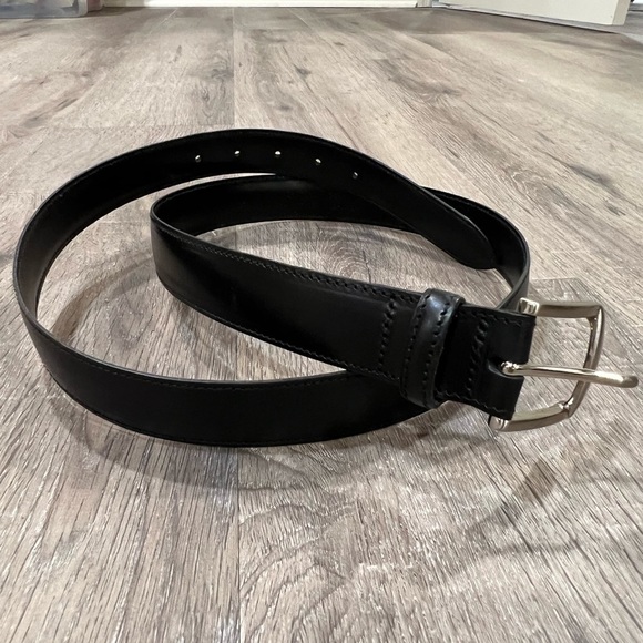 Joseph Turner Made in England XL 38W Genuine Leather Black Belt Silver Buckle - Picture 2 of 11